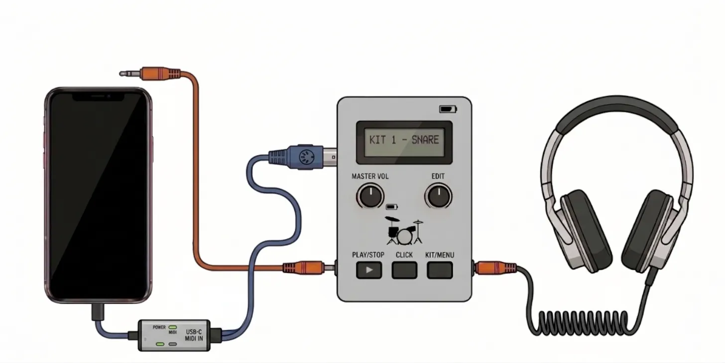 USB-C MIDI interface + mini-jack wiring diagram